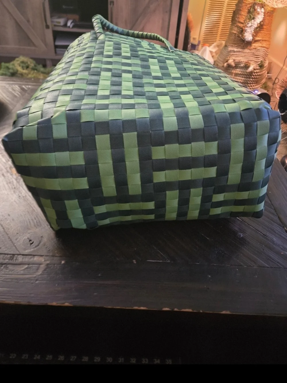 Woven Tote Bag in Green and Teal
